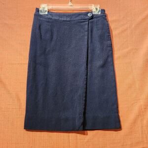 Vintage Sz 10 Y2K Anne Klein II Blue 100% Wool Midi Pencil Skirt Old Money